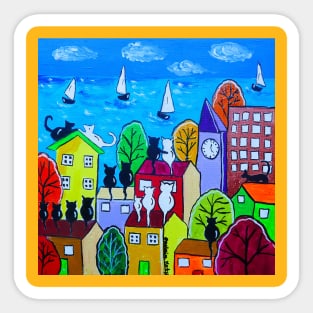 Cats on colourful roofs by the Sea Sticker